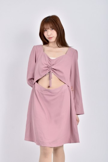 (M) air space質感長袖鏤空粉色洋裝