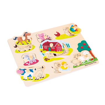 New Classic Toys 寶寶木製拼圖 - 農場樂園 天然木材與無毒塗料  1組  8