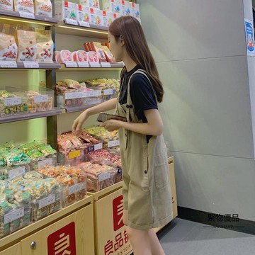 薄款牛仔吊帶褲女韓版寬鬆夏季減齡五分短褲【聚物優品】