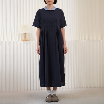 撞色翻領半開襟氣質洋裝121488C