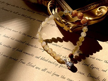 【招財貓。手鏈】金箔珠、金髮晶、虎眼石|藏銀、招正財