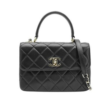 二手品 Chanel Trendy CC 菱格羊皮金釦手提斜背包-25cm(A92236-黑)