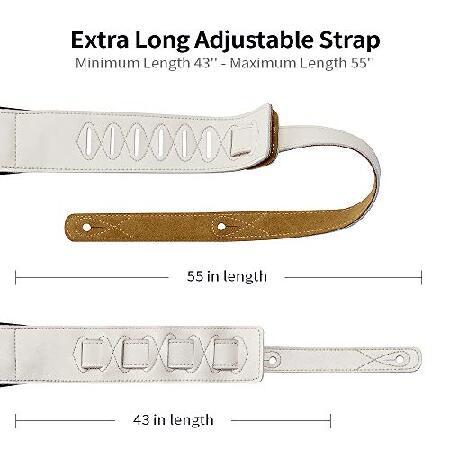 BestSounds Genuine Leather Guitar Strap for Electric Acoustic Bass Guitar, White Padded