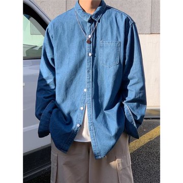 春秋牛仔襯衫男寬松韓版潮流休閑百搭打底衫ins潮牌日系長袖襯衣