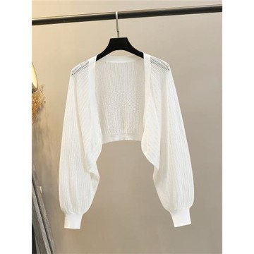 燈籠袖冰絲針織開衫女披肩夏季薄款新款外搭吊帶裙子防曬罩衫坎肩