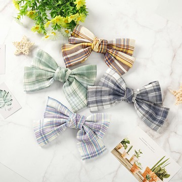 日系布藝格子超仙蝴蝶結發夾jk少女頭飾鴨夾后腦勺新款發卡學院風