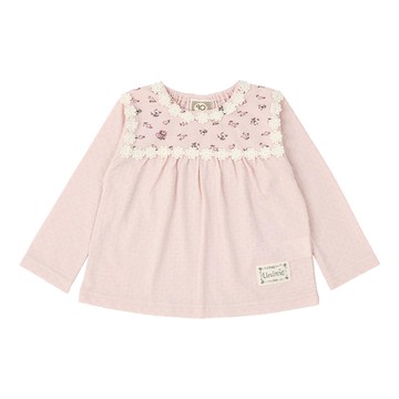 日本 ZOOLAND - 清新紋理假二件長袖上衣-小花領-粉紅