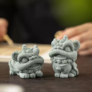 星選⭐招財石獅子青砂石國潮吉祥物醒獅小茶寵擺件魚缸造景桌面裝飾可養