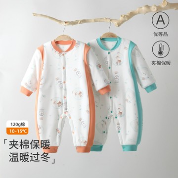 嬰兒衣服連體衣寶寶棉服秋冬款純棉a類加厚三層120克夾棉睡袋爬服鑫弘-萌寶童裝可開發票