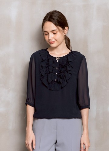 溫甜雅緻荷葉飾柔滑雪紡上衣