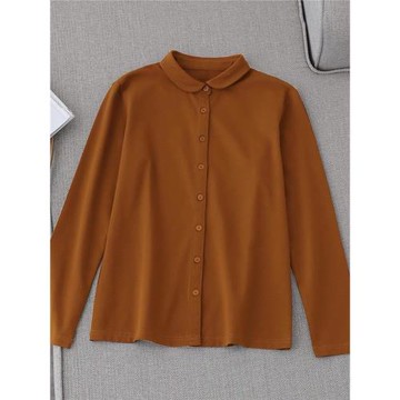 2025春新款舒適新疆長絨棉長袖襯衫女設計感小眾時尚寬松polo領