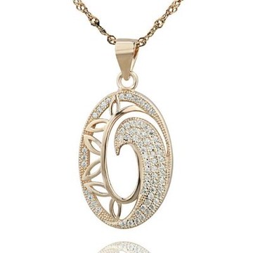 玫瑰金純銀項鍊 鑲鑽吊墜-韓版潮流鏤空橢圓母親節情人節生日禮物女飾品73dk124【獨家進口】【米蘭精品】