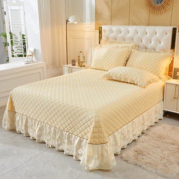 秋冬保暖水晶絨床蓋單件絎縫夾棉加厚榻榻米床單加大地炕毯三件套