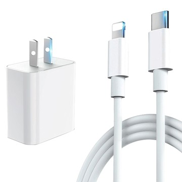 COTEetCI 哥特斯 20W PD快充充電器套組 iphone充電頭/豆腐頭 + Type-C to lighting 充電線  白色  1套