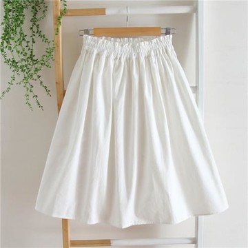 2025春夏季高腰半身裙女中長款過膝顯瘦a字花苞腰純白色裙子傘裙