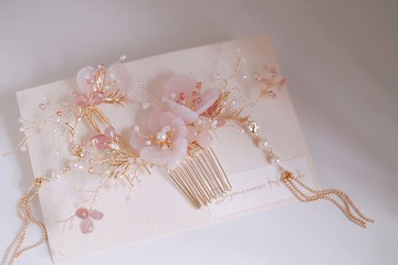 古典琉璃新娘頭飾Bridal Headpiece,中式頭飾,粉晶頭飾,旗袍頭飾