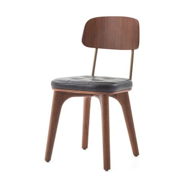 Utility V 單椅（胡桃木、黑皮革）