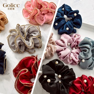 【Gulicc】古莉可 髮圈 歐美款珍珠燙金邊 大腸圈髮圈