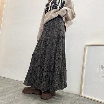 豹紋蛋糕長裙-灰【KT21987】