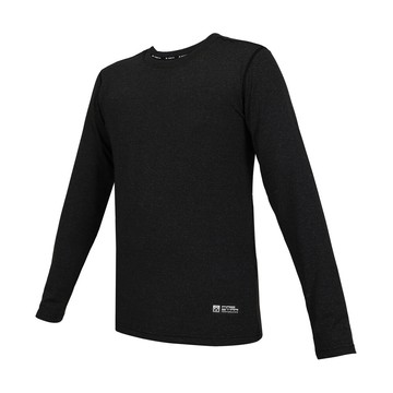 firestar 男彈性保暖圓領長袖t恤-慢跑 路跑 保暖 運動 上衣 麻花黑灰