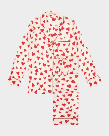 Lila Heart-Print Silk Pajama Set