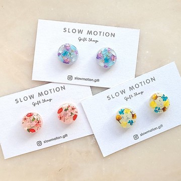 乾燥花圓形小耳環/耳夾 抗過敏醫療鋼