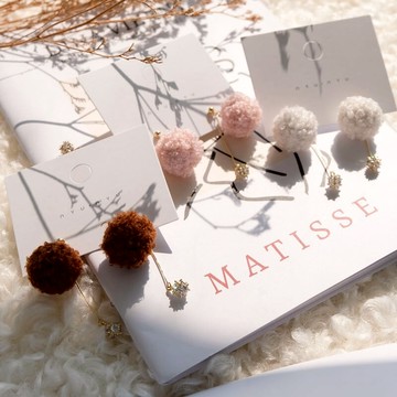 仿羊羔毛茸茸球球水鉆前后款可愛冬日顯臉型耳釘耳環耳飾1入