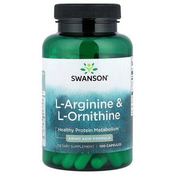 Swanson Vitamins, L-精氨酸和 L-鳥氨酸，100 粒膠囊