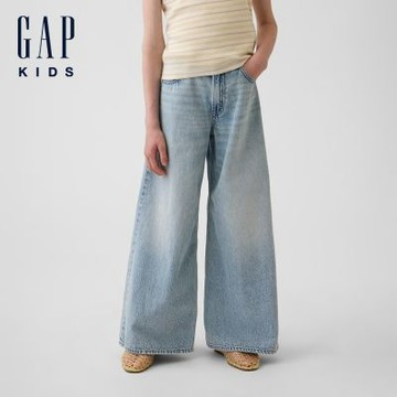 【GAP】兒童低腰寬管牛仔褲-淺色水洗(898852)