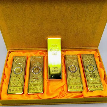 銅仿真金條純銅飾品黃銅實心仿古假金條金元寶聚寶盆供奉財神擺件