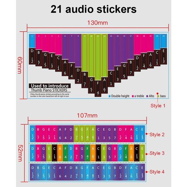 ステッカー,5本のフィンガーロールステッカー,17トーン,21トーン,カリンバ 親指ピアノ サムピアノ