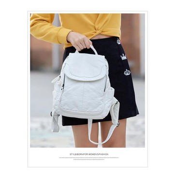 雙肩包女2025年新款時尚純色水洗羊皮軟皮大容量旅行包蓋頭女背包