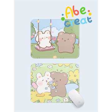 熊兔游玩鼠標墊｜必易文創wannapit咩卡通動物蕩秋千方形防滑桌墊
