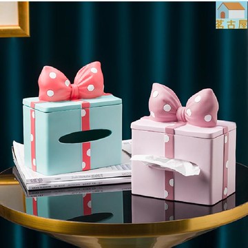 輕奢可愛蝴蝶結紙巾盒 擺件創意客廳茶幾餐桌抽紙盒可愛高檔收納盒