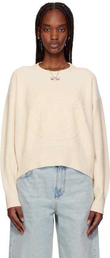 Versace 灰白色 Medusa Wool-Blend Knit Towel 毛衣