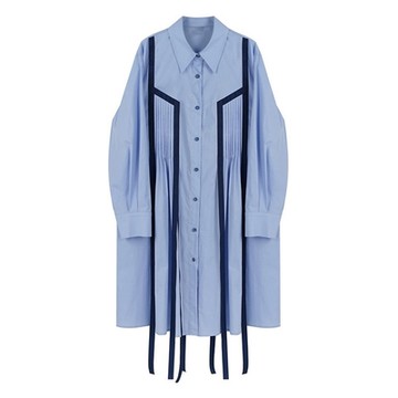 [米蘭精品] 連身裙 長袖洋裝-飄帶寬鬆中長款春季女裙子74ci80