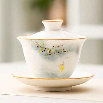 輕奢白瓷大號蓋碗手工陶瓷三才碗家用單個不燙手功夫茶具泡茶杯器