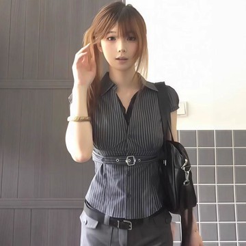 【台灣出貨】白色蕾絲拼接正肩短袖 夏季辣妹掐腰襯衫上衣 修身顯瘦韓版女裝 大尺碼透氣涼感必備