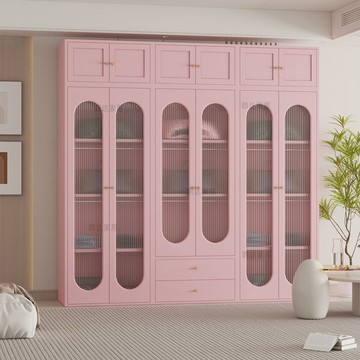 熱銷/免運 衣櫃/衣櫥/臥室 法式奶油風衣柜家用臥室大容量鋼制儲物柜鐵皮大衣柜鐵藝兒童衣櫥