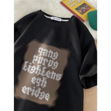 華夫格短袖t恤男夏季薄款寬松五分袖上衣新款潮流百搭男裝體恤衫