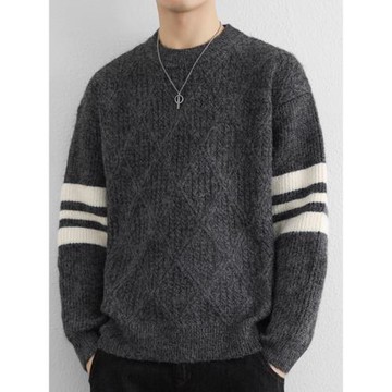 加厚菱格條紋毛衣男秋冬季2025高級感針織衫打底男內搭保暖毛線衣