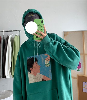 FINDSENSE X 男女情侶寬鬆衛衣連帽時尚印花上衣外套