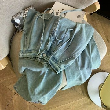 牛仔褲女  2026新款夏季抽繩鬆緊腰天絲闊腿牛仔褲女梨形身材顯瘦胖mm200斤顯瘦寬鬆長褲f