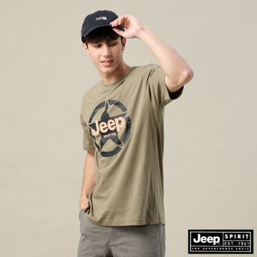 JEEP  男裝 經典星號標誌印花短袖T恤-軍綠色