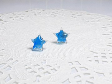 【手作耳釘】微透感 藍色小星星 清新 耳釘/貼耳式耳環
