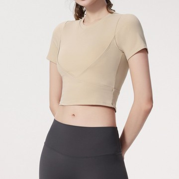 【巴黎精品】現貨+預購 女運動服短袖瑜珈服居家運動服裸感親膚透氣速乾-圓領拆卸胸墊修身顯瘦女上衣a1jo4