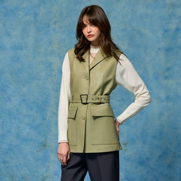 小綿羊皮西裝領背心皮衣外套【MON'S 流行服飾】