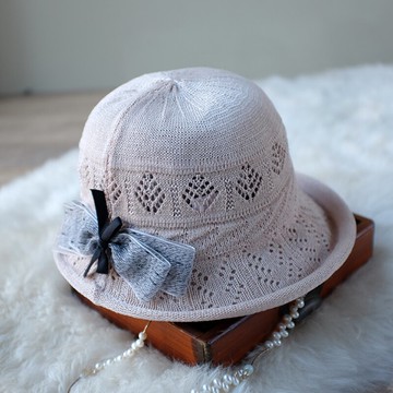 夏天卷邊帽子鏤空漁夫盆帽女韓版出游百搭甜美針織帽春秋季可折疊1入