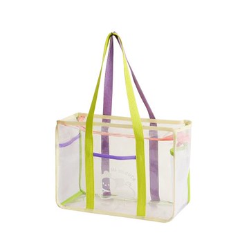 hisocute卡通大號透明手提包少女單肩包PVC果凍沙灘包洗澡手提袋