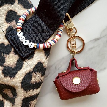 【客製】5way客製英文字母手鍊/ 吊飾 零錢包鑰匙圈 赭